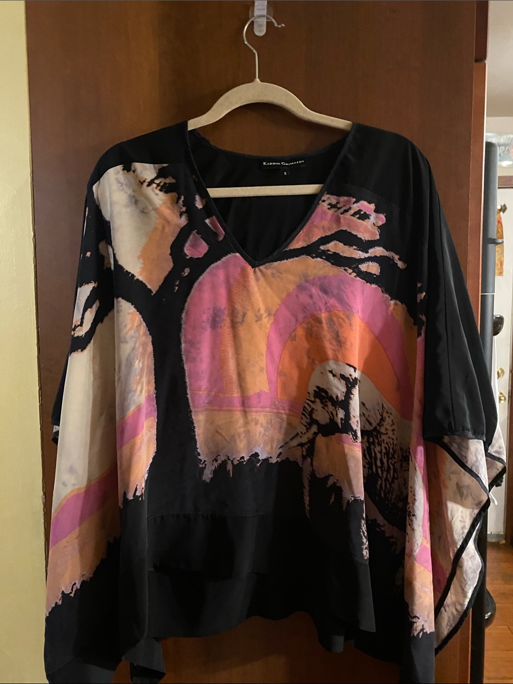 Karen Kane Black Tunic with Pink and Orange Abstract Print